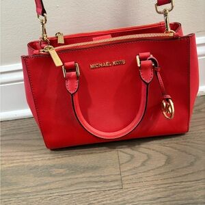Michael Kors Bright Orange Saffiano Satchel with Gold Hardware